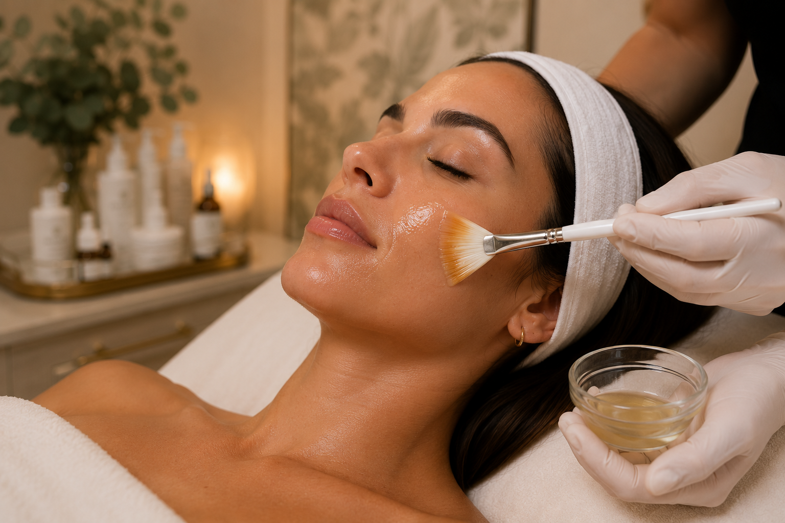 Professional chemical peel being applied during a facial treatment