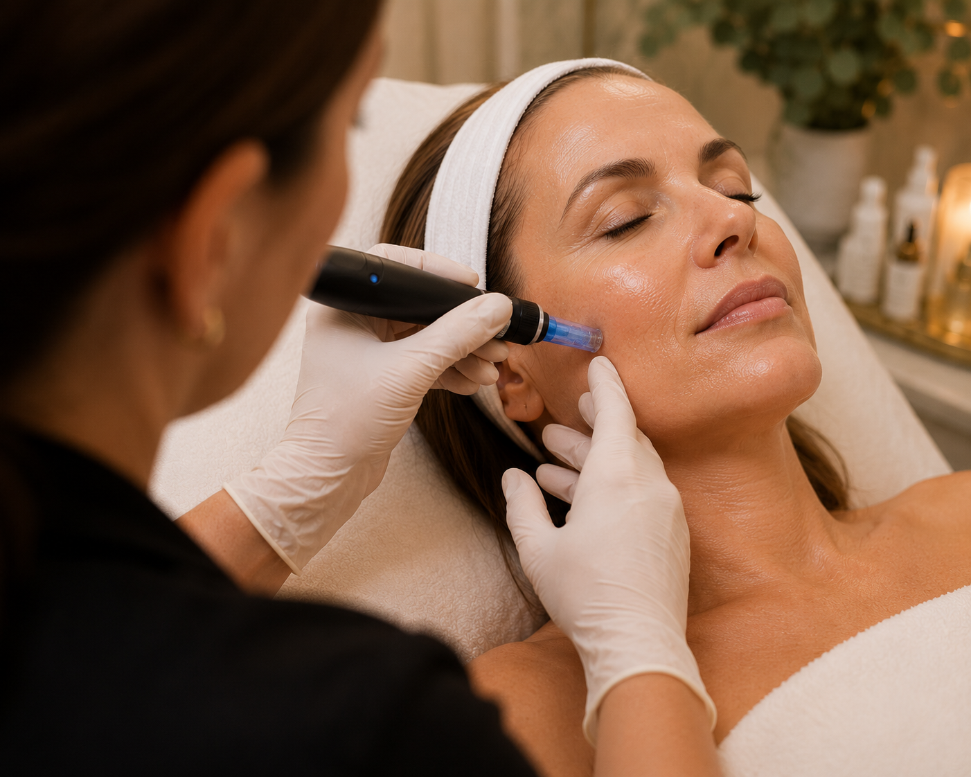 Client receiving a professional microneedling treatment